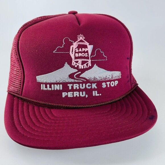 Sapp Bros Illini Truck Stop Peru IL Mesh Snapback Trucker Hat Cap VTG - Picture 2 of 10